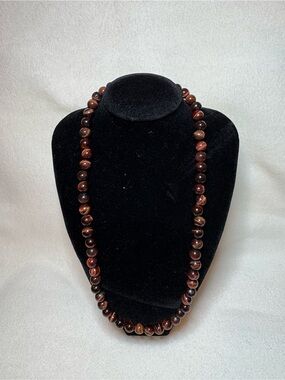 Red Tigers Eye Women's Beaded Necklace - Classic Polished Beads